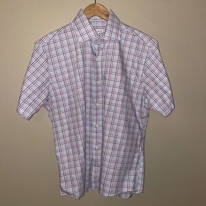 Peter Millar Mens Plaid Short Sleeve Button Down Shirt Size Large 100% Cotton